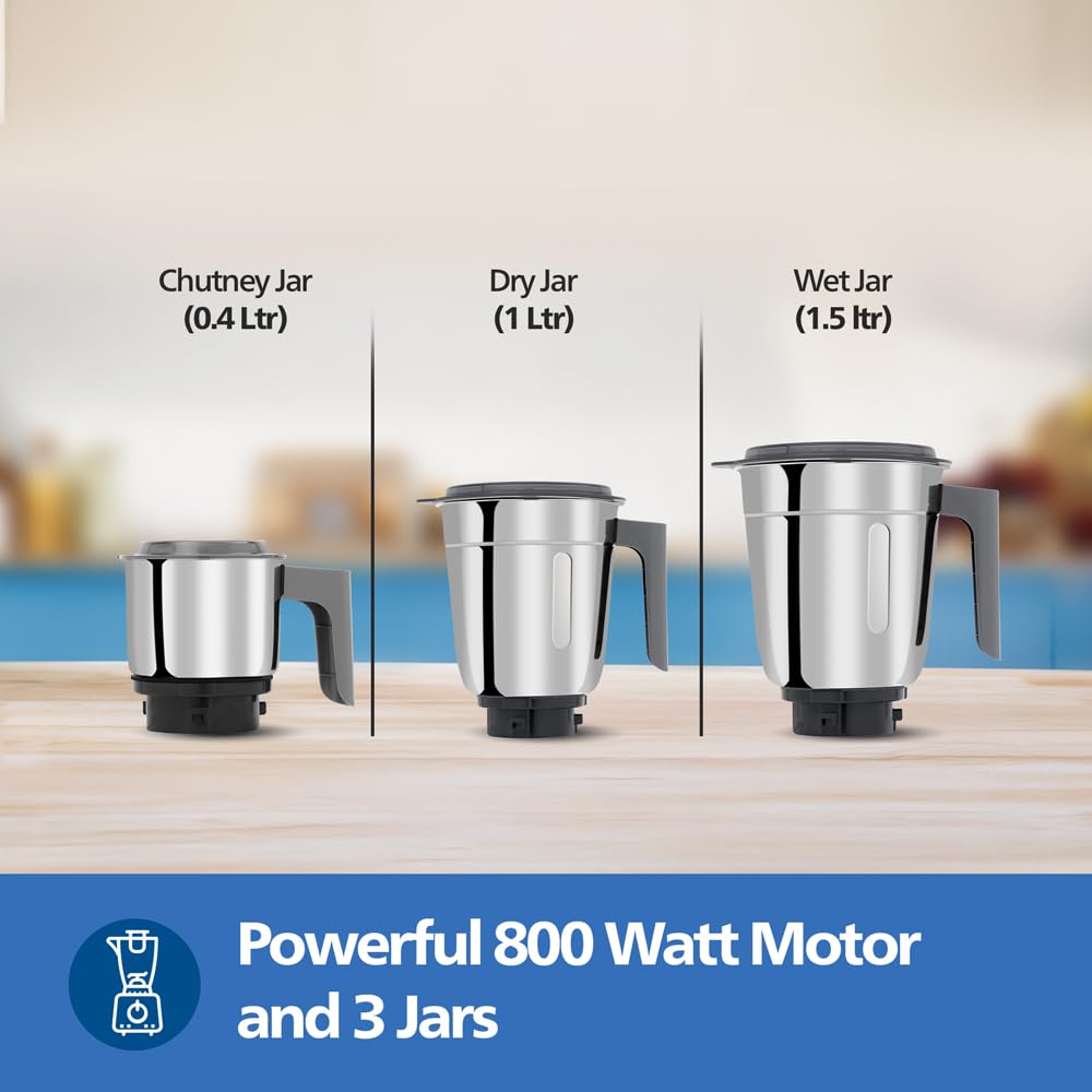 Philips HL7770/00 Mixer Grinder 800 Watt Powerful motor 3 Jars